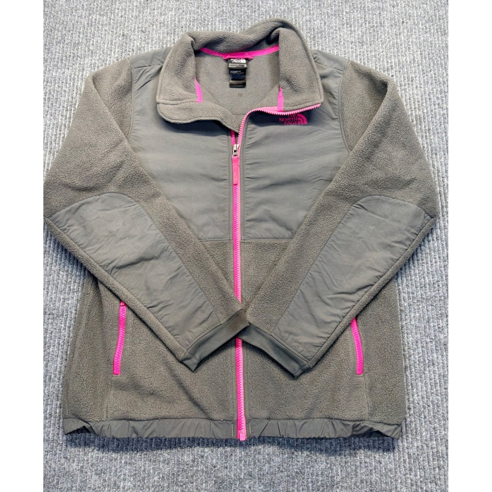 The North Face Girls XL Denali Fleece Jacket Grey Pink Full Zip A2TM6
